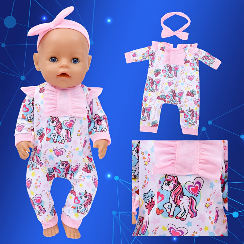 Purple Unicorn Doll Outfit Set with Headband for 18" Dolls