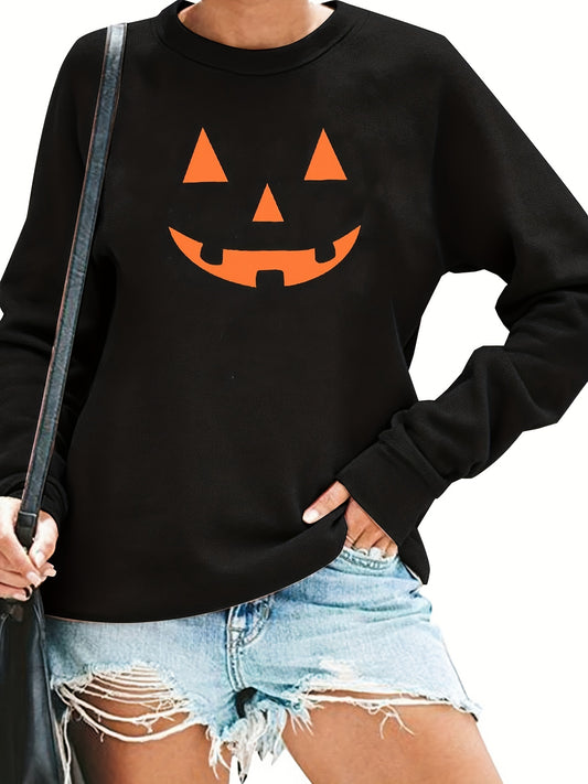 Halloween Pumpkin Print Pullover Sweatshirt for Women