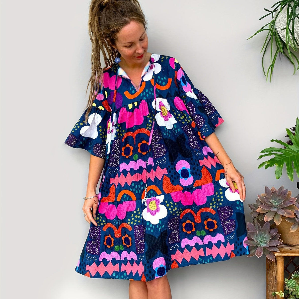  Bell Sleeve Smock Dress