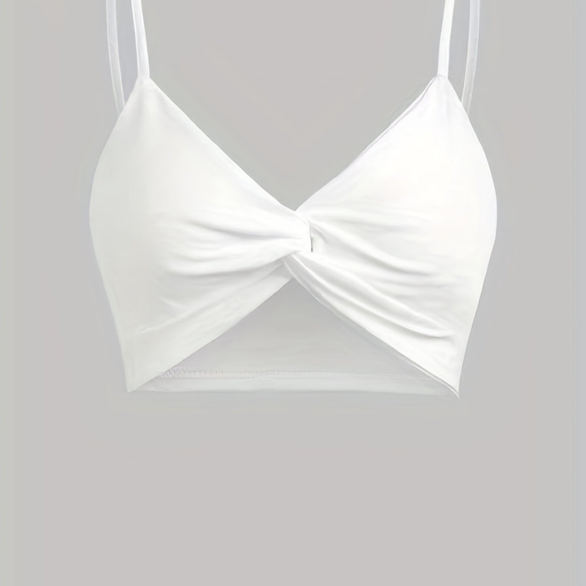 Solid V Neck Bikini Top Twisted High Stretch Spaghetti Straps Beachwear Top