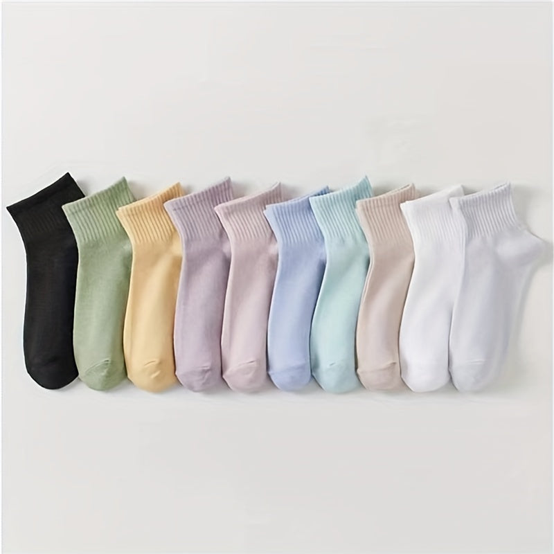 10 Pairs Solid Socks Comfy & Breathable All match Socks Women