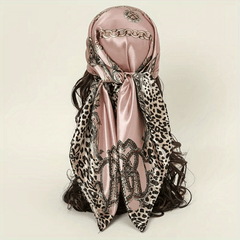 Leopard Chain Print Square Scarf Satin Bandana Hijab Women Head Wraps