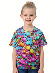 Girls Boys 3D Pattern Short Sleeve T-shirt Summer Clothes Sports