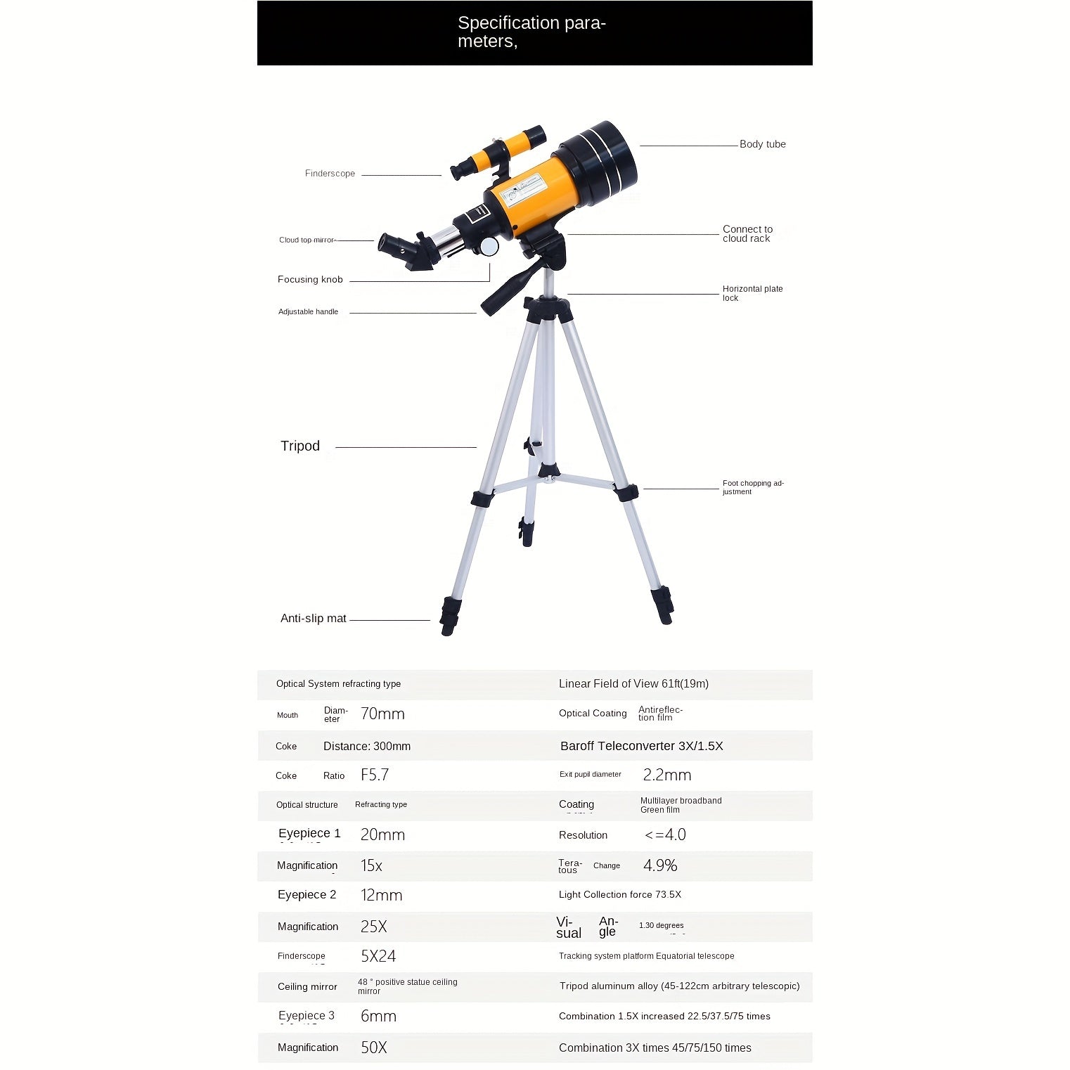 150X High-Definition Astronomical Telescope with Tripod