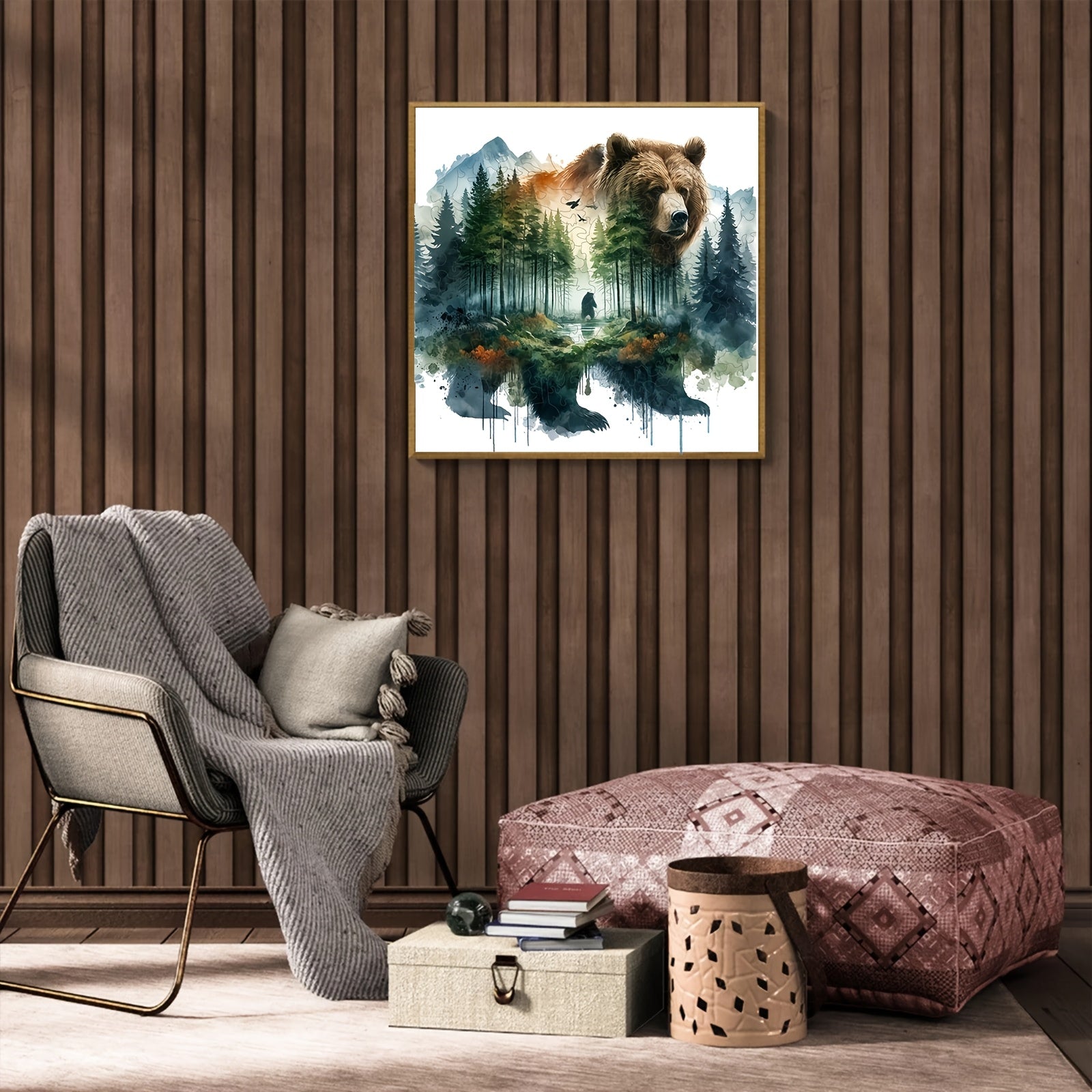 Enchanted Forest Bear Wooden Jigsaw Puzzle Animal Shaped Challenging for Adults