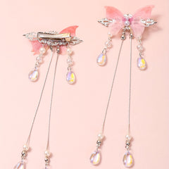 Gradient Butterfly Hair Clip Crystal Tassel Duck Billed Clip for Women Girls