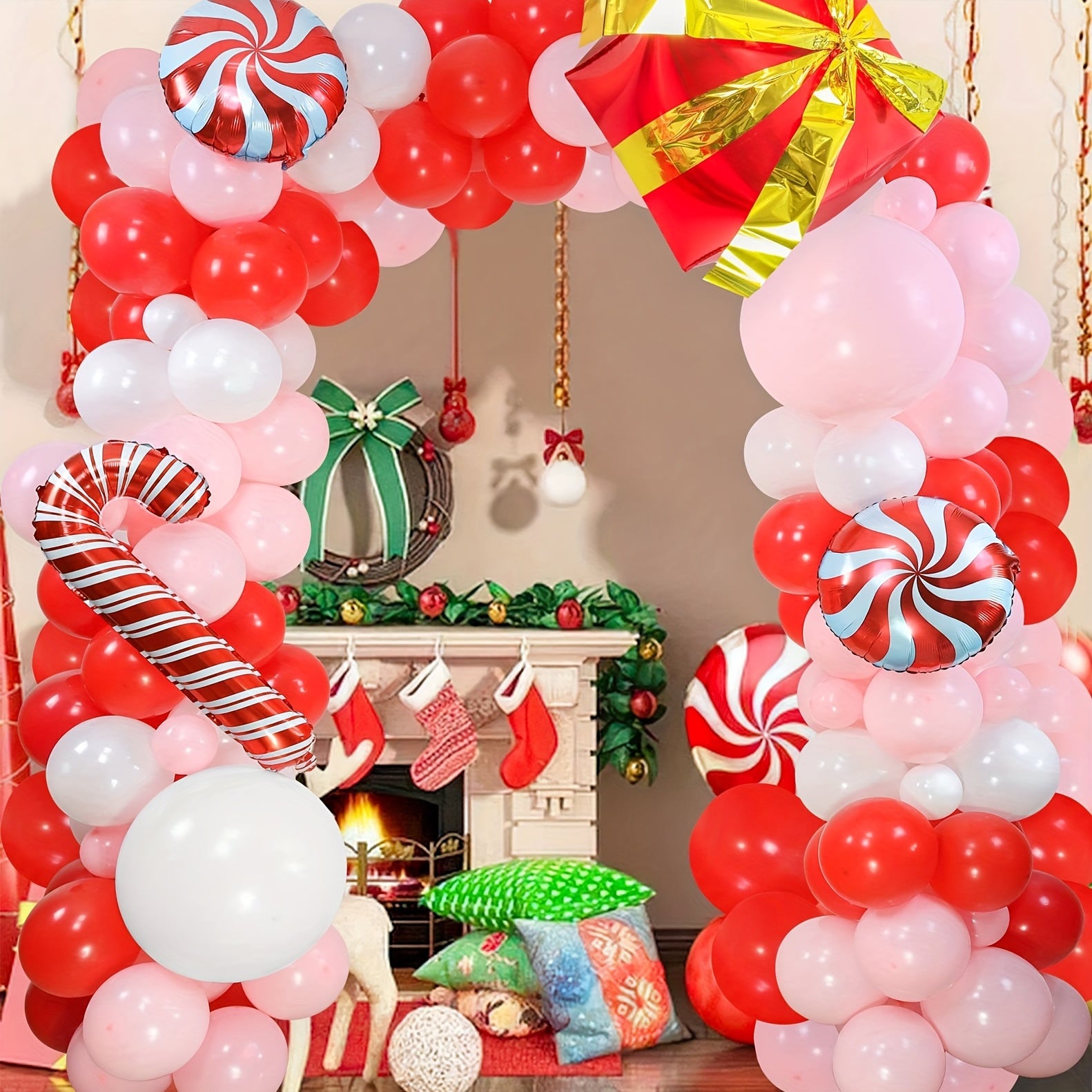 Christmas Balloon Garland Red And Green Arch Kit With Candy Foil Balloons