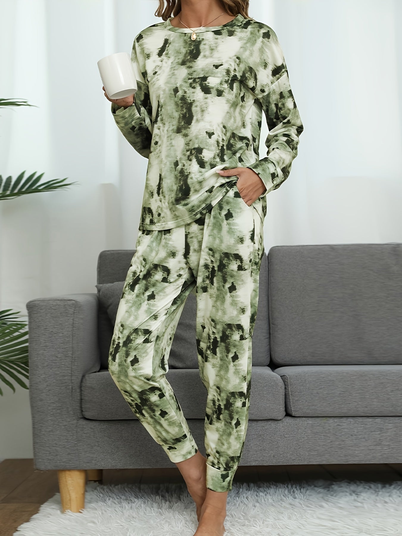 Tie Dye Print Lounge Set Long Sleeve Top & Pants