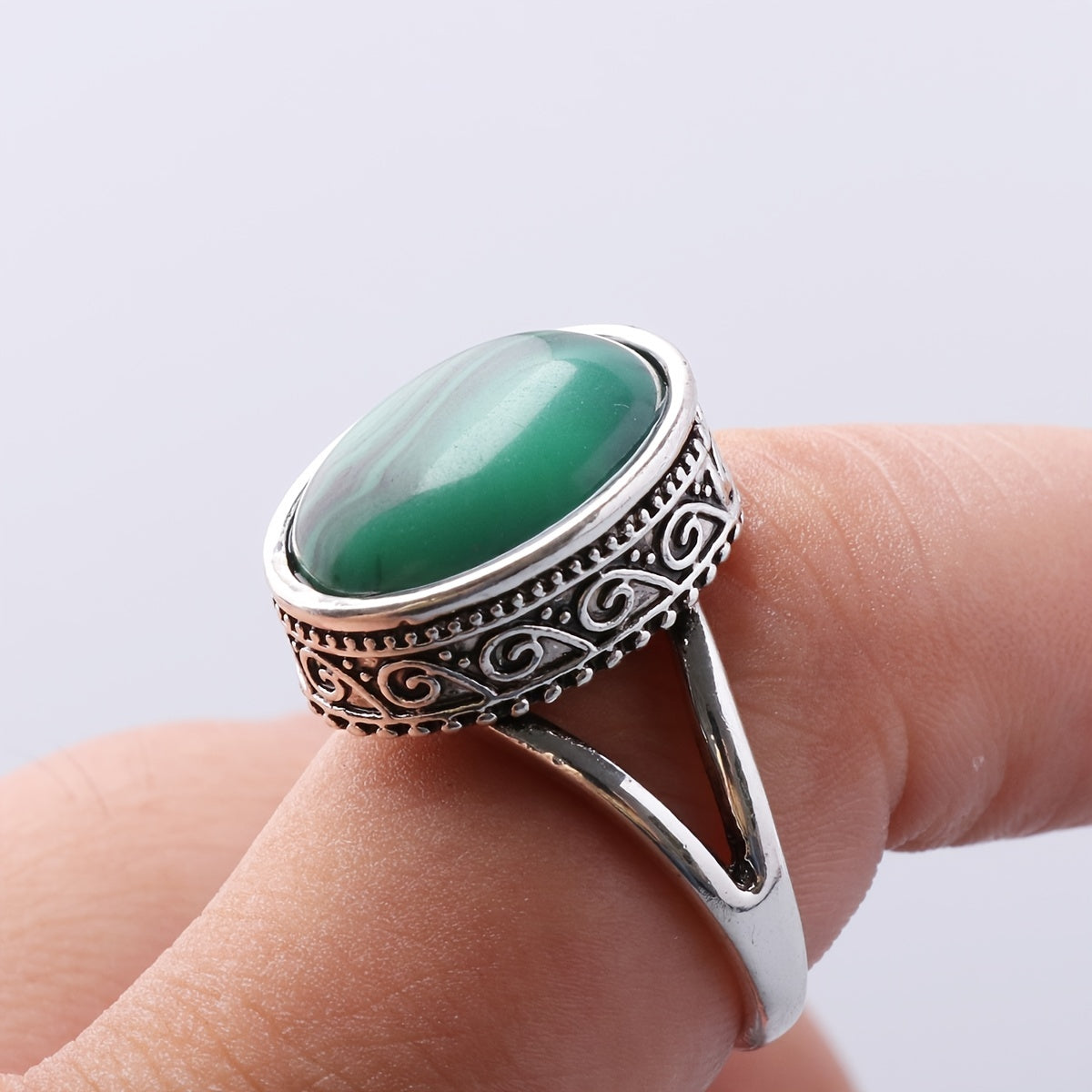 Vintage Oval Malachite Ring Cocktail Party Ring Jewelry Gift For Women