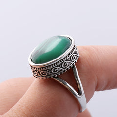 Vintage Oval Malachite Ring Cocktail Party Ring Jewelry Gift For Women