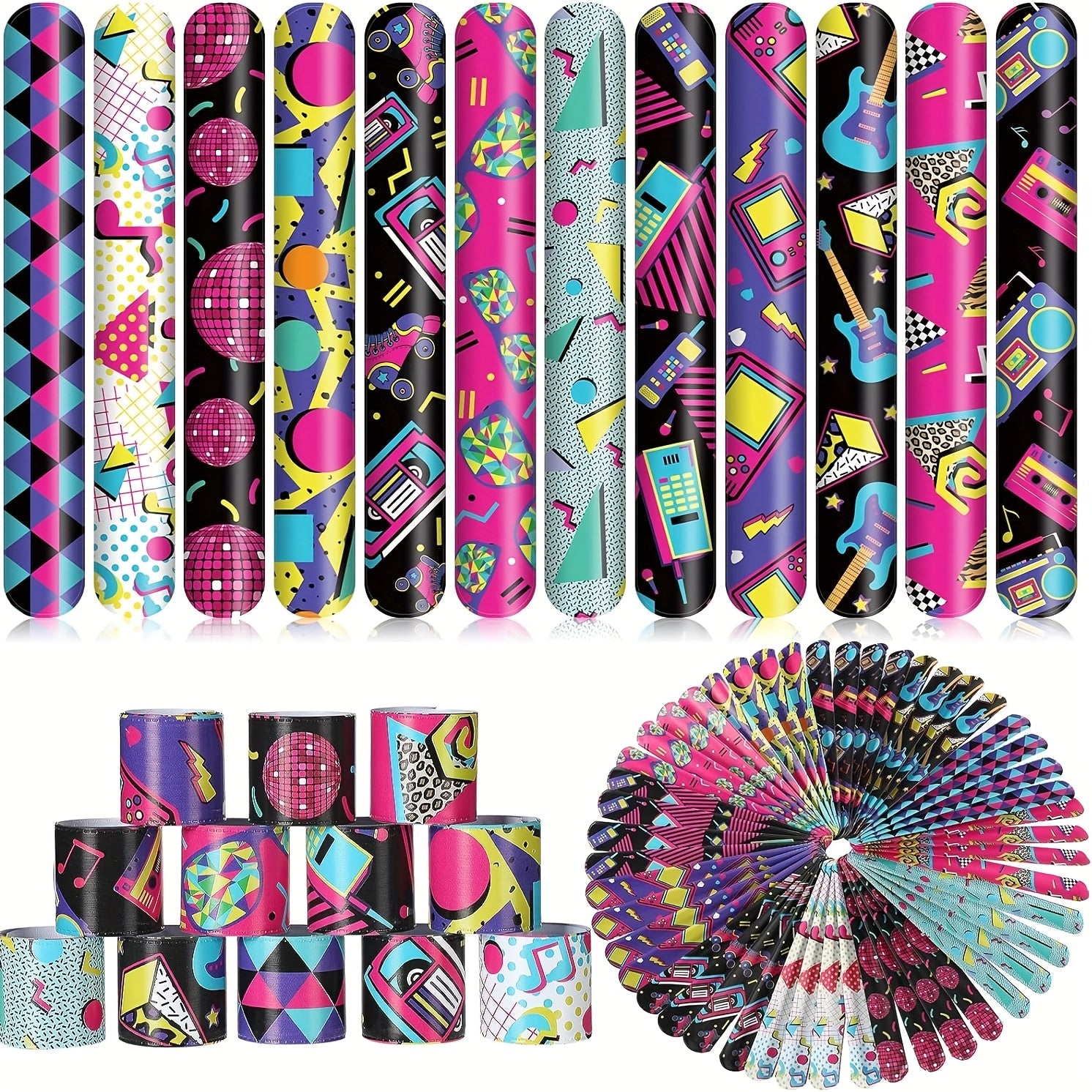 12pcs 80s 90s Slap Bracelets Retro Theme Party Decorations