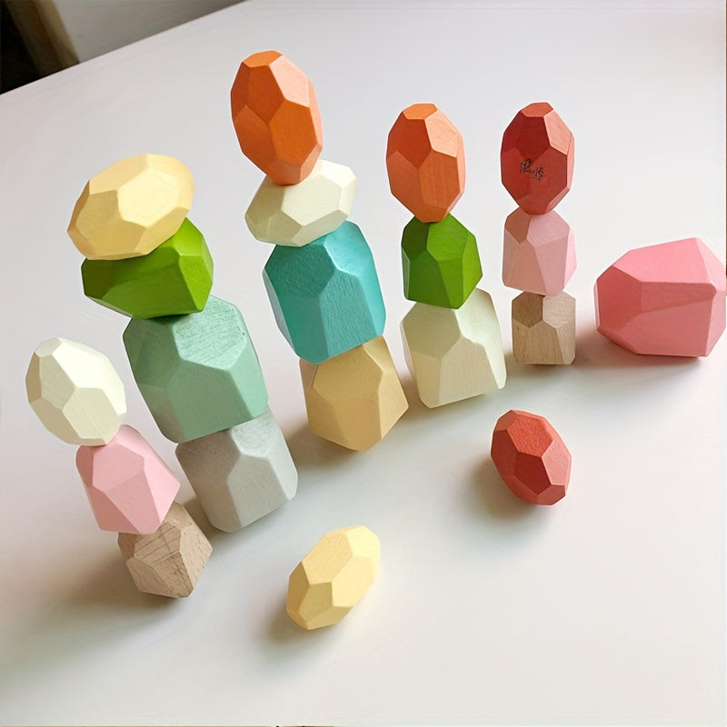 Wooden Colored Stone Puzzle Toy Set for Creative Play
