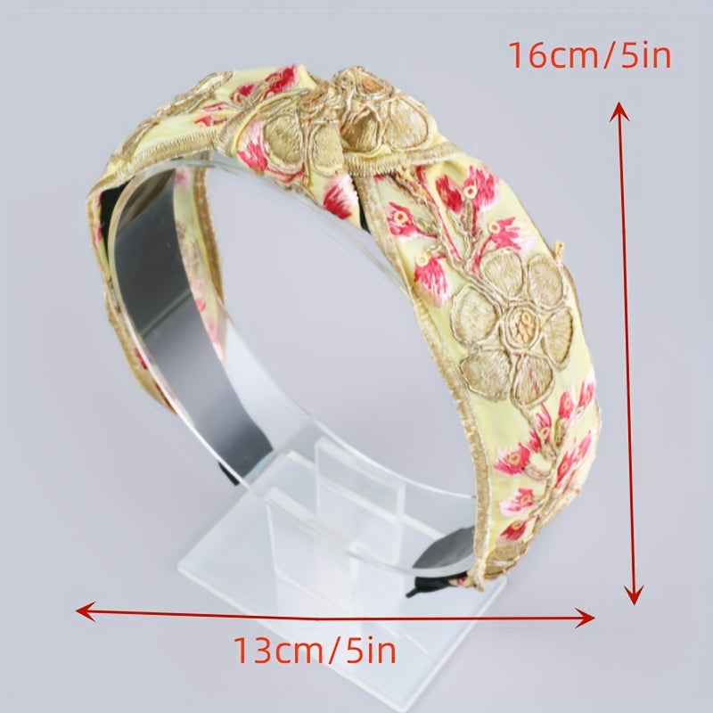 Flower Embroidered Wide Headband for Women Girls Hair Accessories
