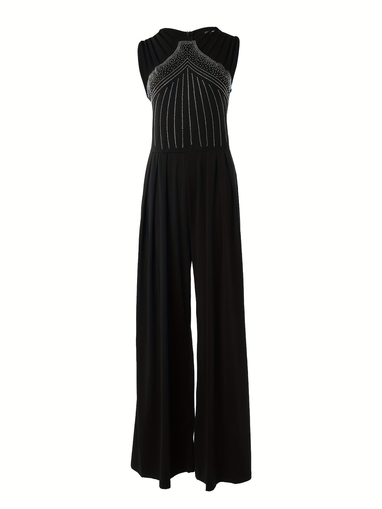 Rhinestone Sleeveless Wide Leg Jumpsuit Women's Clothing