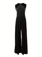 Rhinestone Sleeveless Wide Leg Jumpsuit Women's Clothing