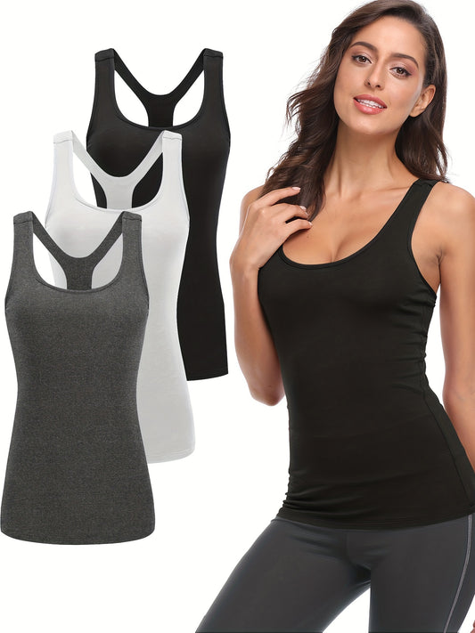 3 Pack Women's Athletic Racerback Sports Tank Tops Compression Sleeveless Shirts