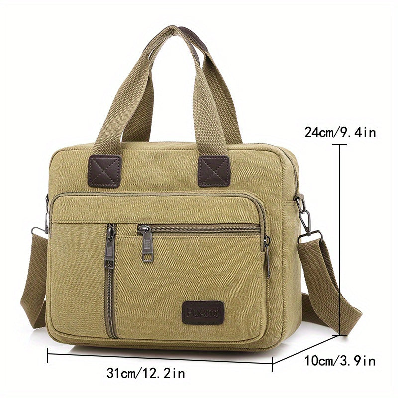 Men's Canvas Briefcase Messenger Bag with Pockets