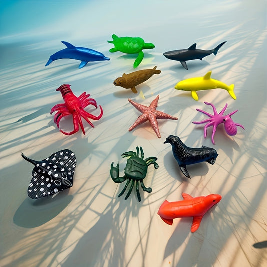 12pc PVC Sea Animal Toys Set Realistic Ocean Figures Bathtime Learning Fun
