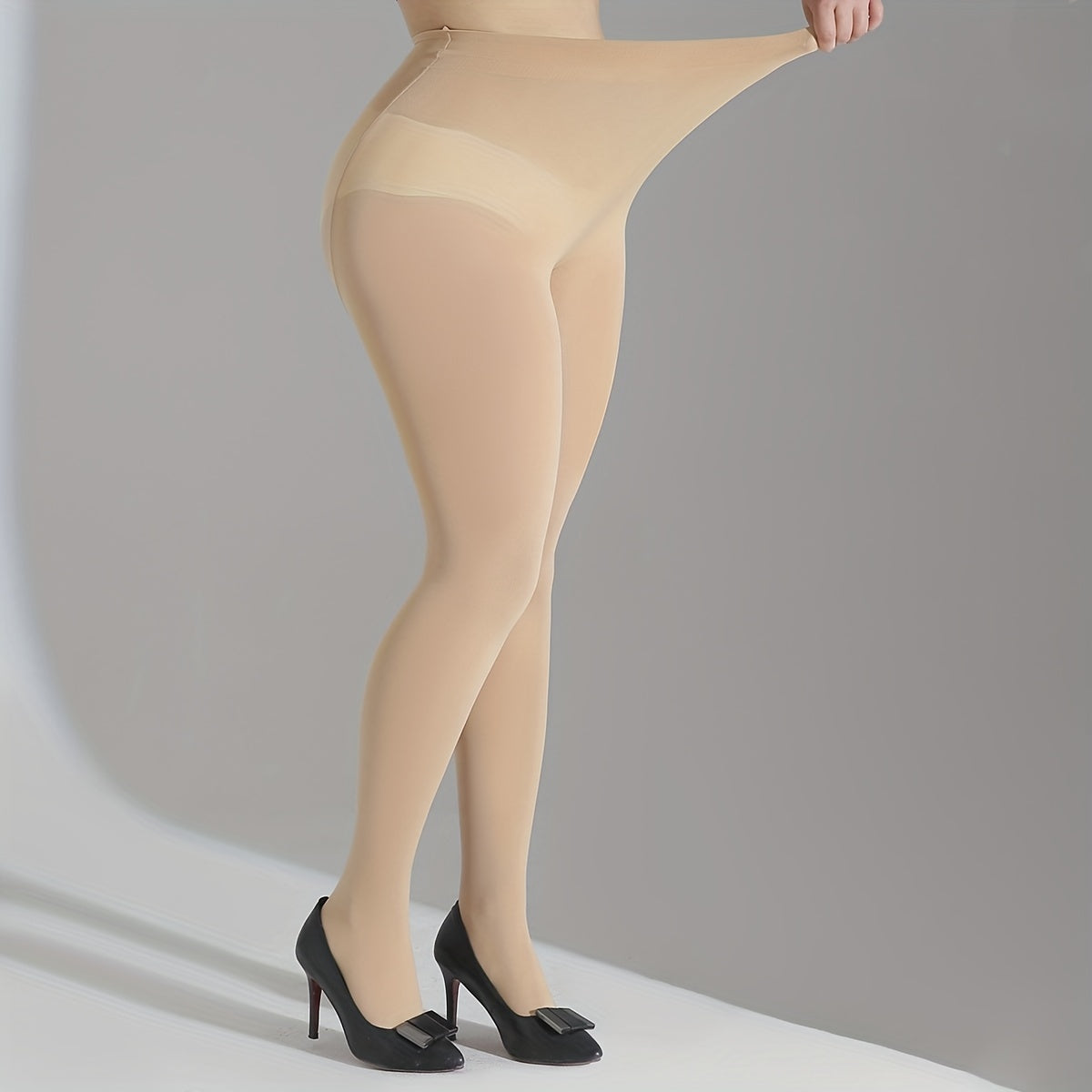  Basic Pantyhose Women's Plus Solid High Rise Tummy Control Tights