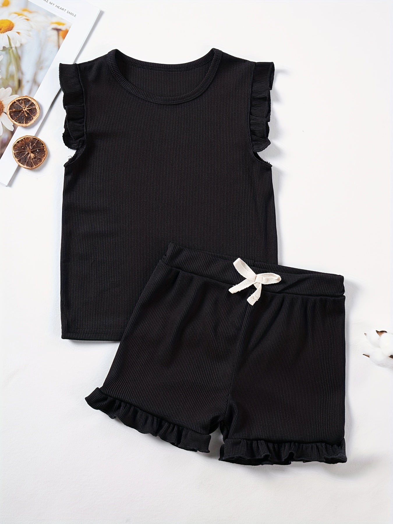 2Pcs Toddler Girls Summer Outfit Sleeveless Tops Shorts Set