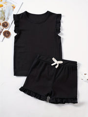 2Pcs Toddler Girls Summer Outfit Sleeveless Tops Shorts Set