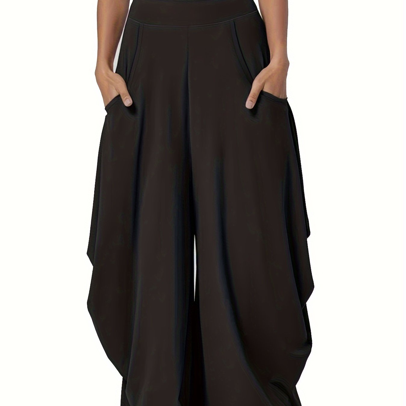 Women's Plus Solid Ruched Wide Leg Harem Trousers
