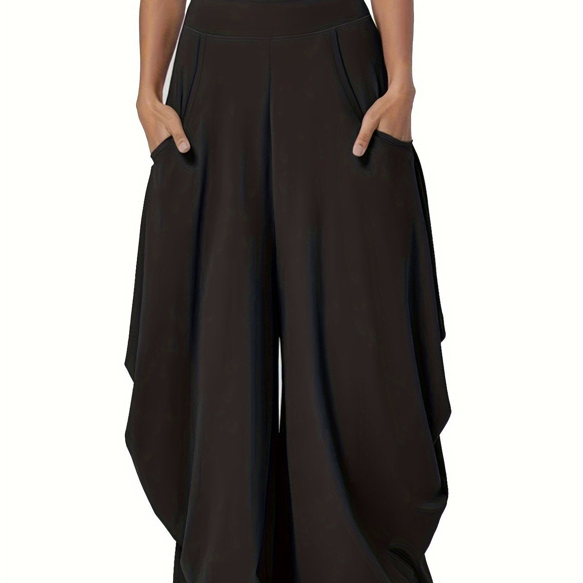 Women's Plus Solid Ruched Wide Leg Harem Trousers