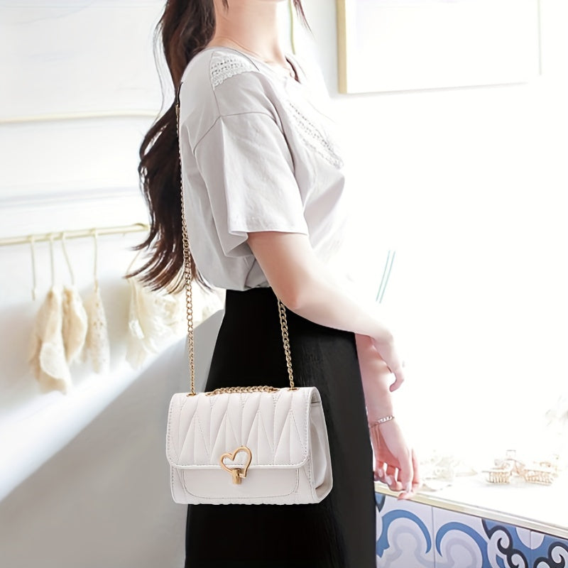 Quilted Chain Crossbody Bag Turn Lock Shoulder Bag Small Purses