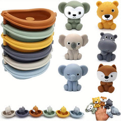 12pcs Stackable Bath Toy Animal Floats Suction Cups Educational Sensory Play