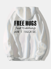 Hugs Print Zip Up Hoodie Casual Sweatshirt