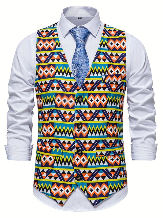 Bohemian Pattern Single Breasted Retro Suit Vest For Men