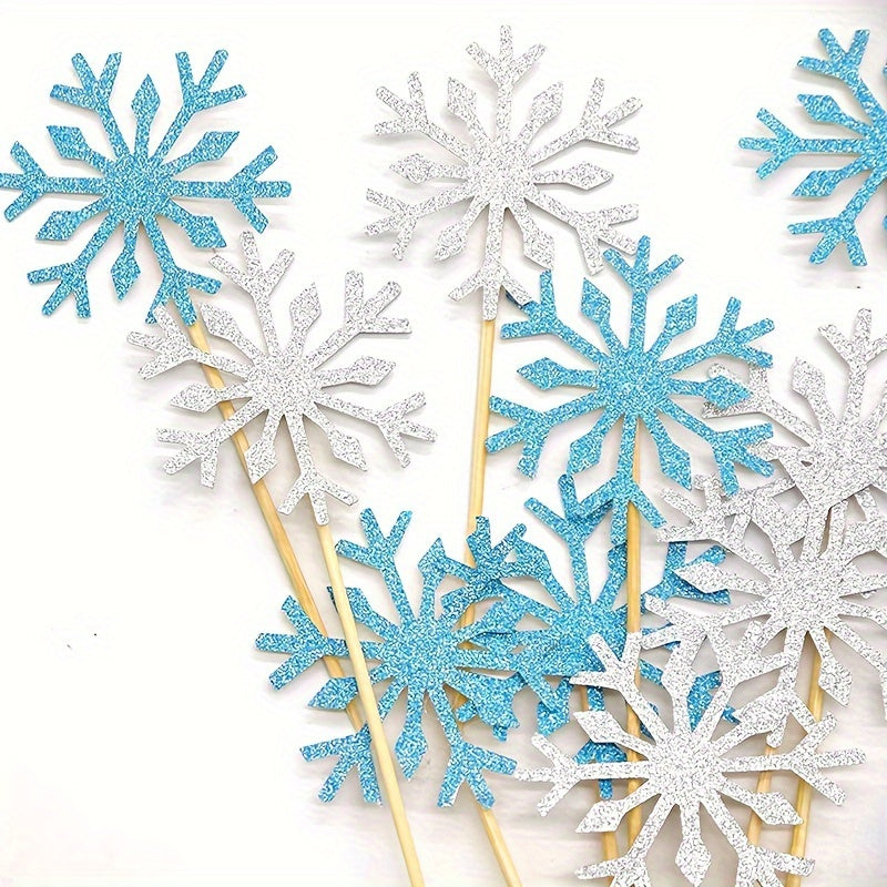 10pcs Snowflake Cake Topper Cupcake Toppers for Christmas Wedding Party Decor