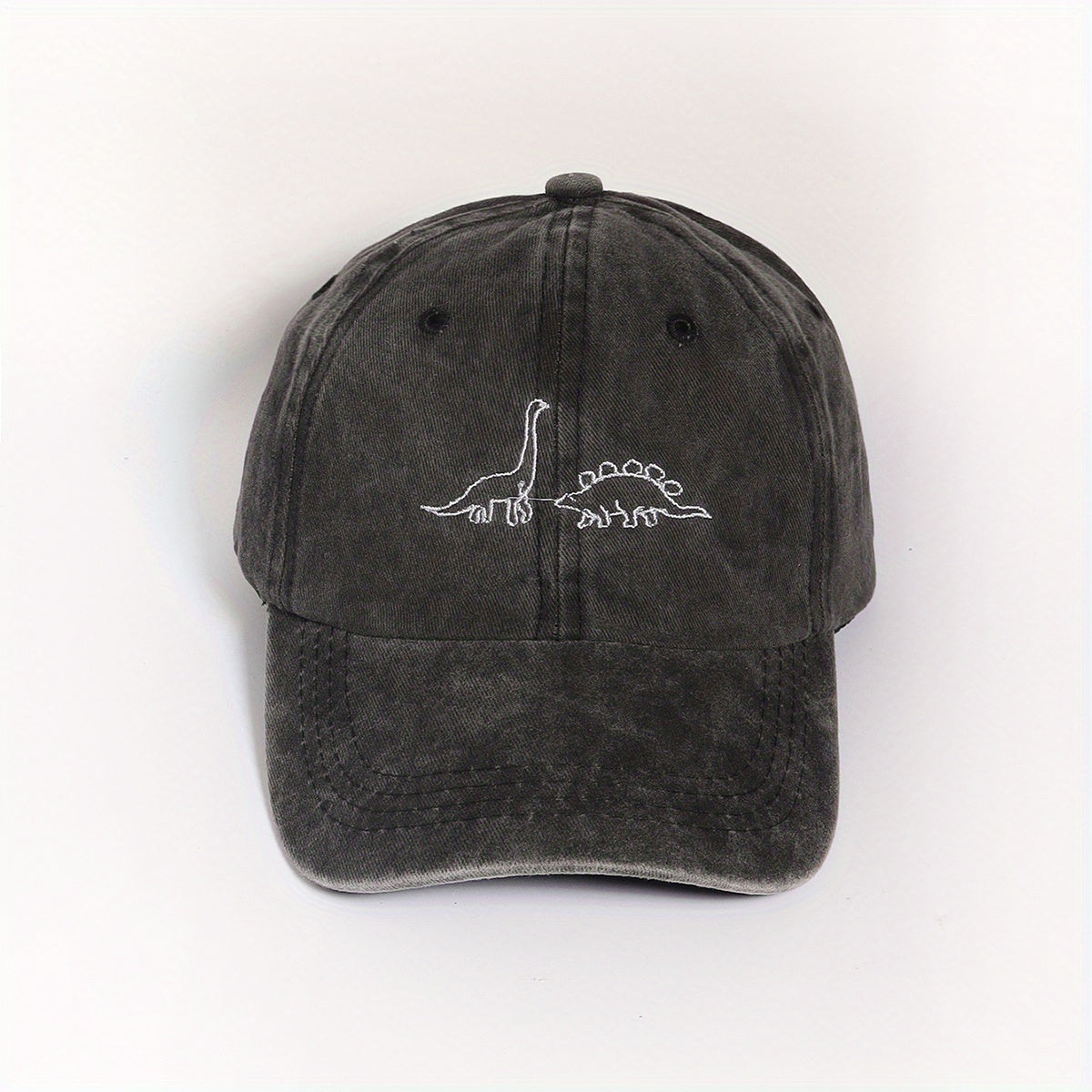 Dinosaur Embroidery Baseball Cap Gray Distressed Dad Hat