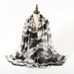 Boho Tie Dye Print Scarf Frayed Edge Thin Shawl
