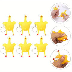 6pcs Fidget Squeeze Egg Chicken Keychain Stress Relief Purse Handbag Charm