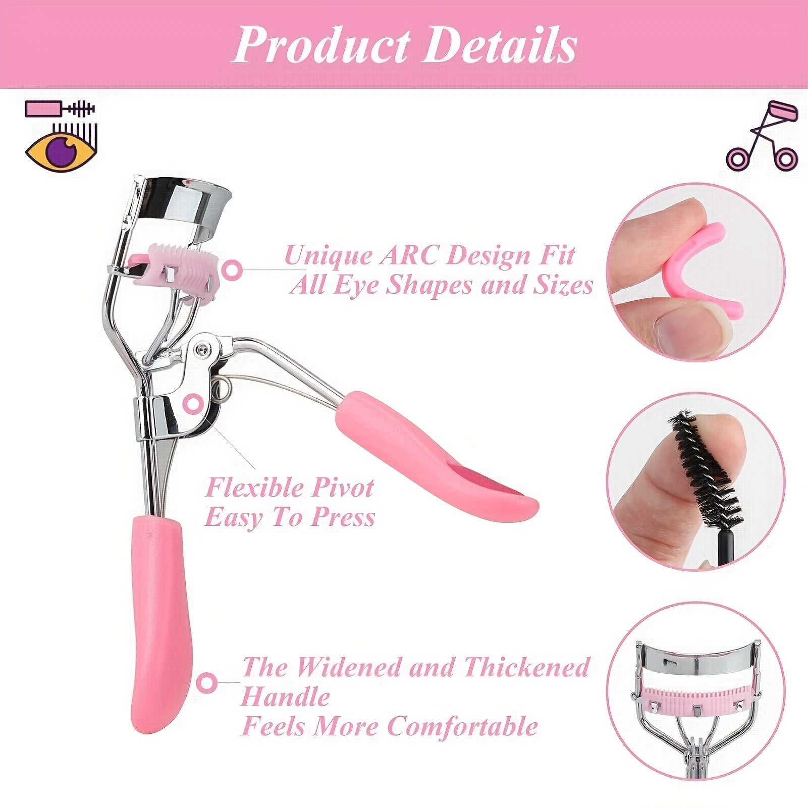 Long Lasting Eyelash Curlers Set with Built-In Comb and Eyebrow Brush
