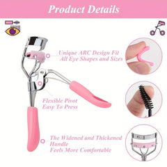 Long Lasting Eyelash Curlers Set with Built-In Comb and Eyebrow Brush