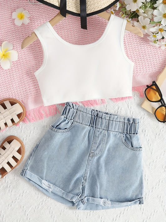 Girls Tank Top Shorts Set Summer Hot Selling