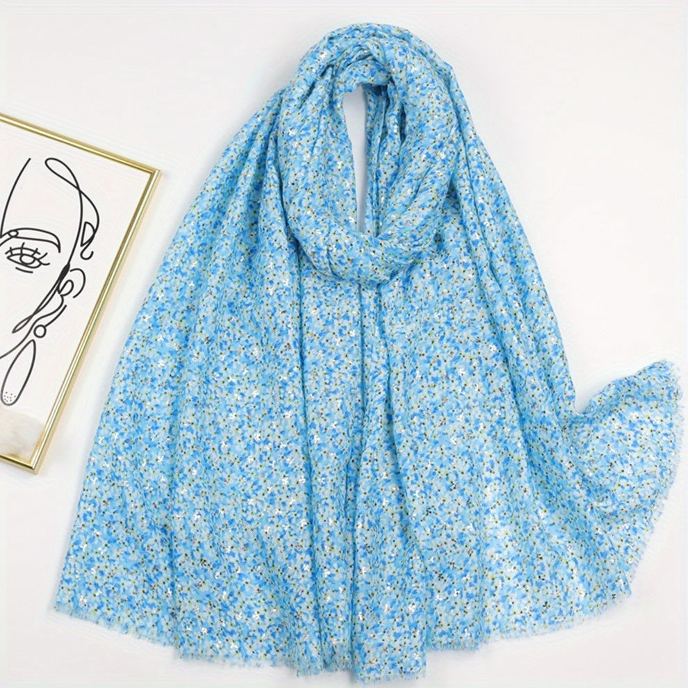 Hot Stamping Floral Scarf Boho Frayed Edge Shawl