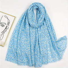 Hot Stamping Floral Scarf Boho Frayed Edge Shawl