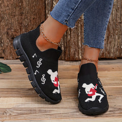Women's Athletic Running Shoes Music Sign Printed Slip-on Sneakers