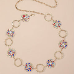 Boho Hollow Out Waist Chain Faux Pearl Rhinestone Decor Belt