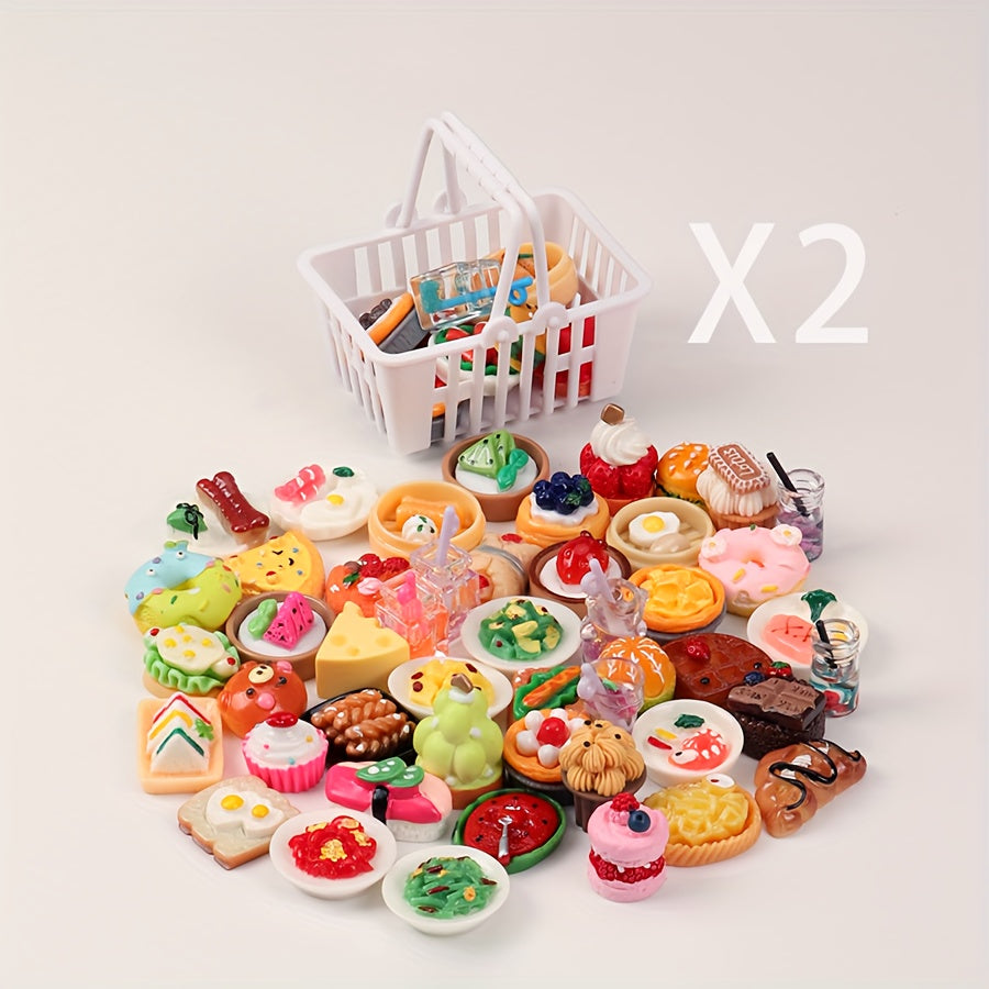 Plastic Shopping Basket with Food Models Playset