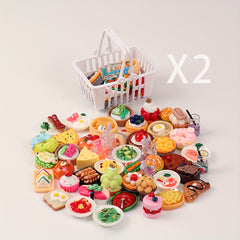 Plastic Shopping Basket with Food Models Playset