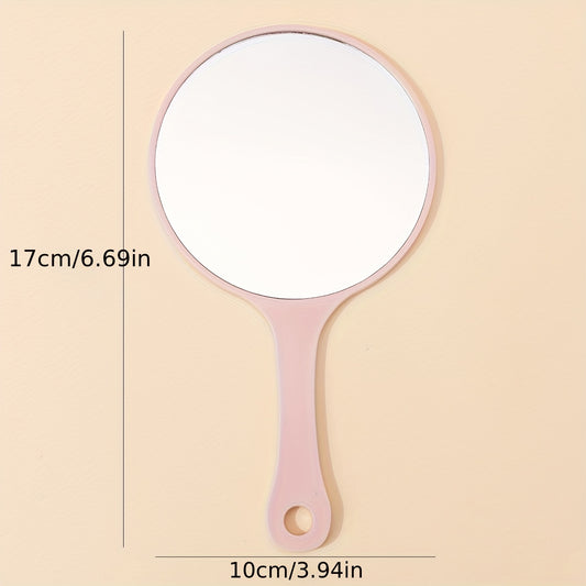 Pink Round Hand Mirror Lightweight Hand Held Mirror Small Portable Beauty Mirror