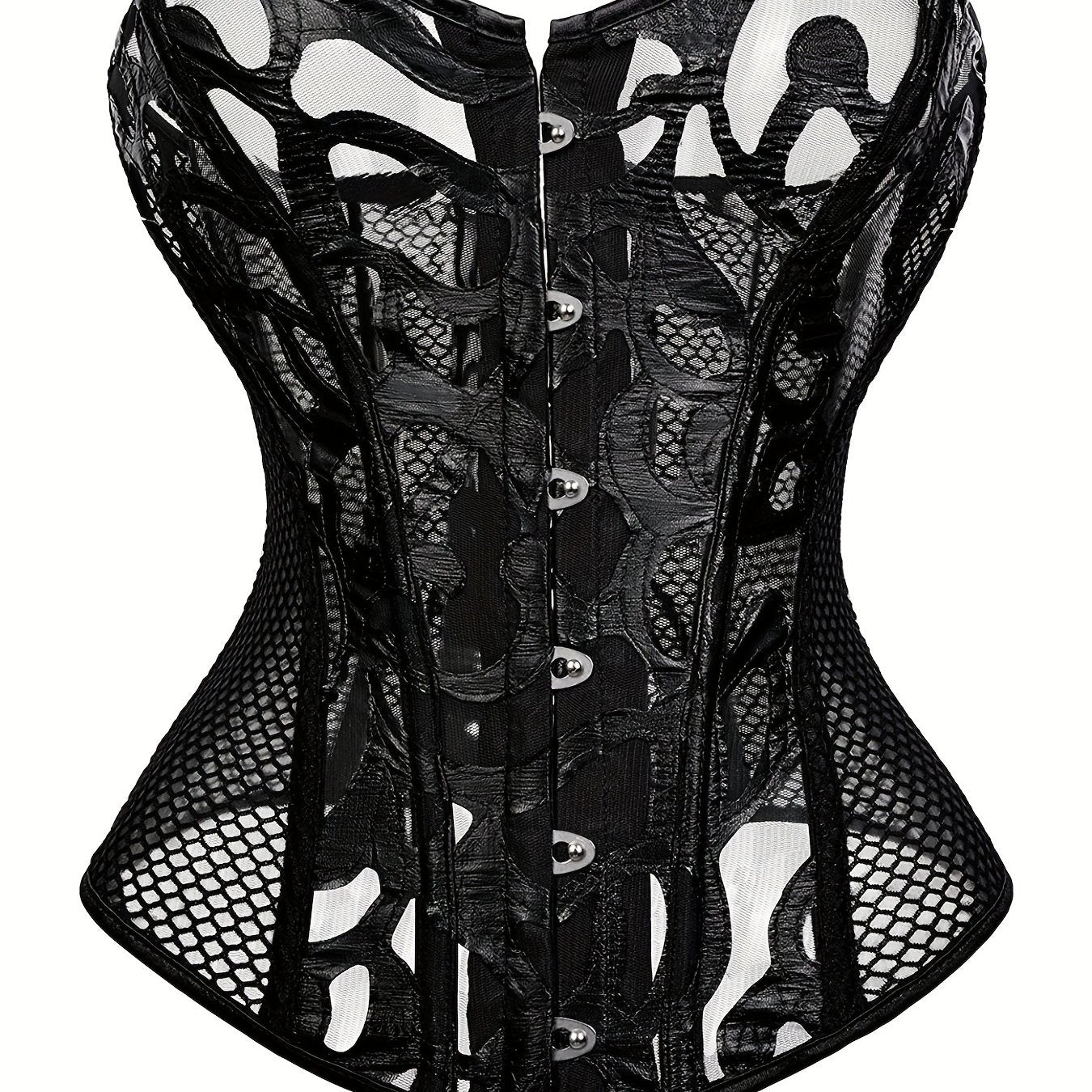 Fishnet Strapless Corset Bustier Lace Up Body Shaper Women's Lingerie