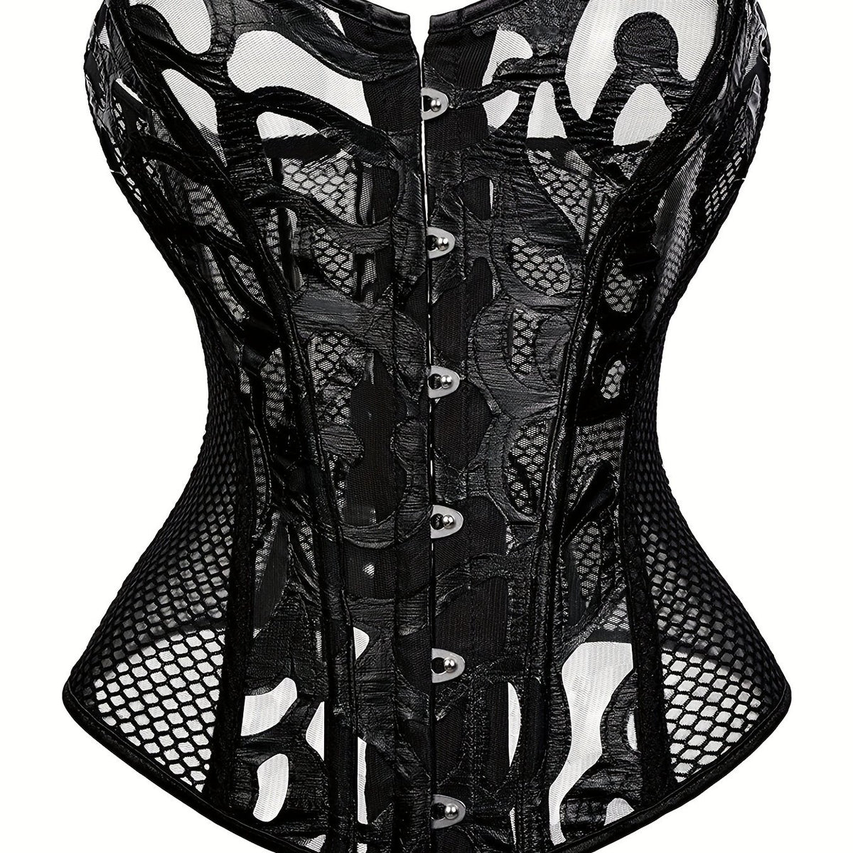 Fishnet Strapless Corset Bustier Lace Up Body Shaper Women's Lingerie