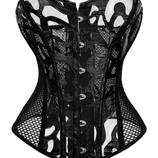 Fishnet Strapless Corset Bustier Lace Up Body Shaper Women's Lingerie