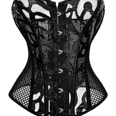 Fishnet Strapless Corset Bustier Lace Up Body Shaper Women's Lingerie