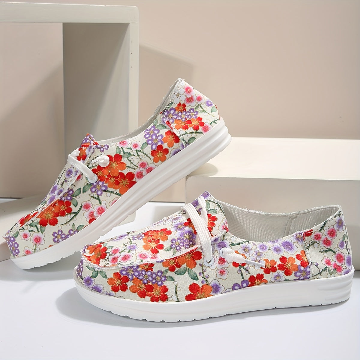 Women's Floral Canvas Slip-On Sneakers Casual Lightweight Shoes